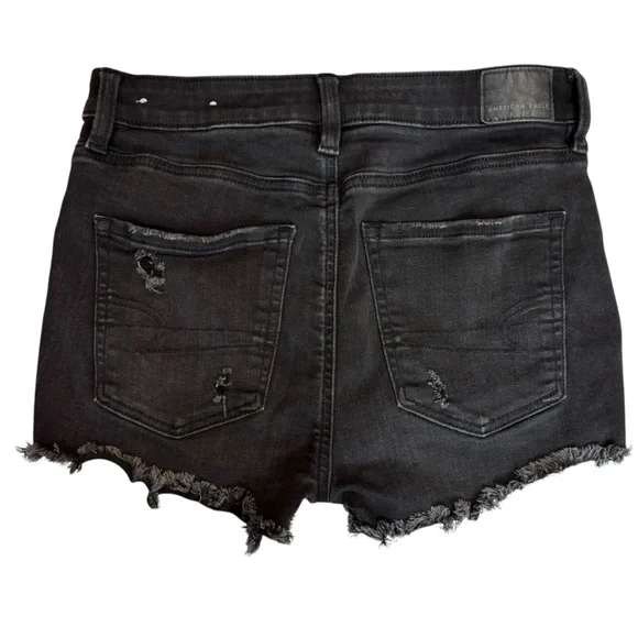 American Eagle black stretch denim distressed cutoff jean shorts size 4 - Picture 3 of 9